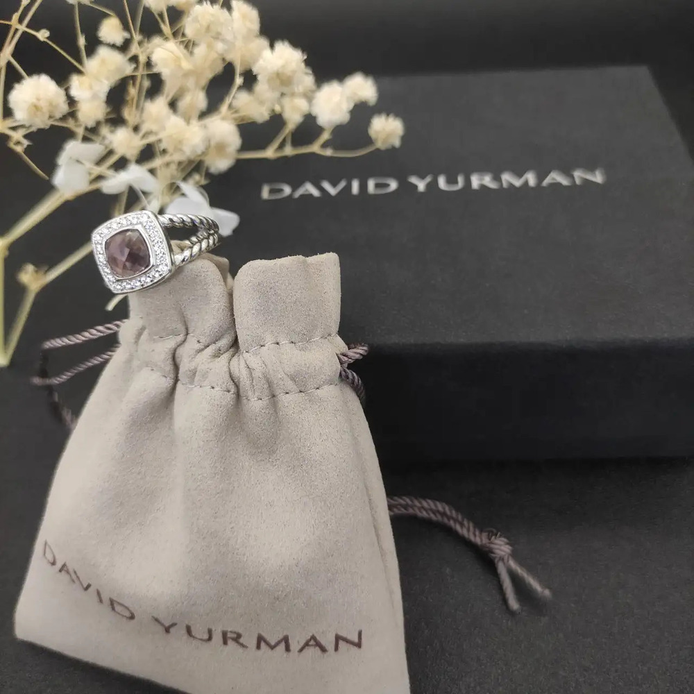 David Yurman Square Diamond Ring with Purple Diamonds